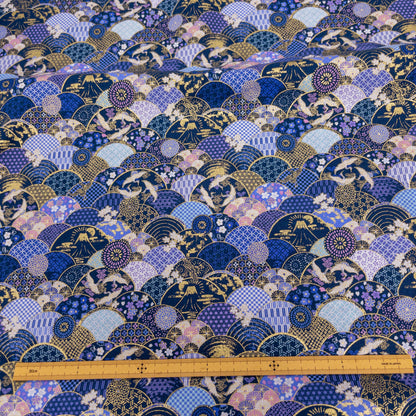 Japan | Fuji 燙金波紋富士鶴 | cotton printed sheeting 純棉