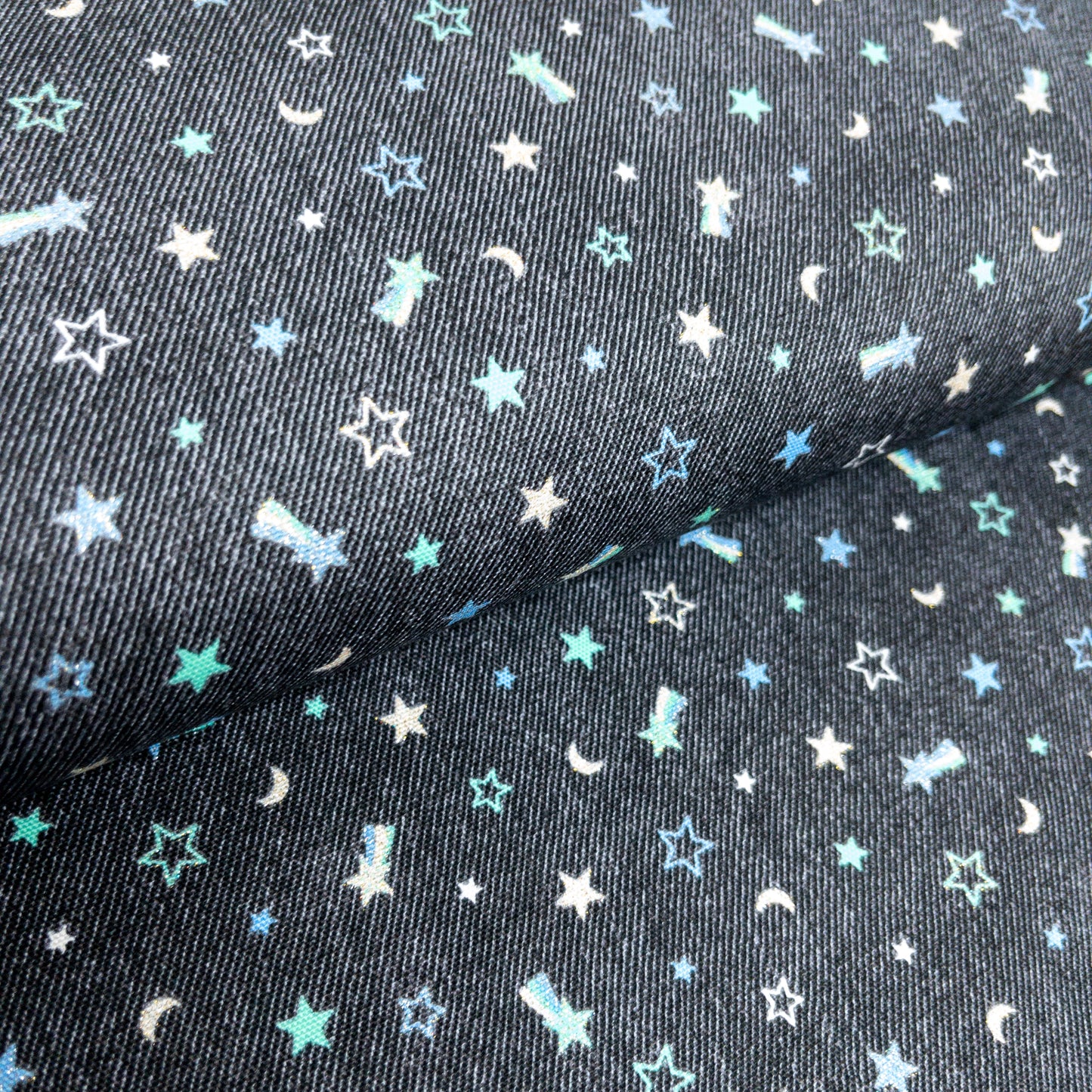 Japan | denim color shining stars 牛仔色閃粉星星 | cotton printed oxford 純棉