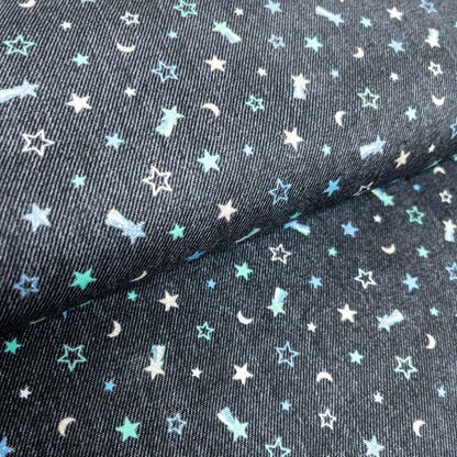 Japan | denim color shining stars 牛仔色閃粉星星 | cotton printed oxford 純棉