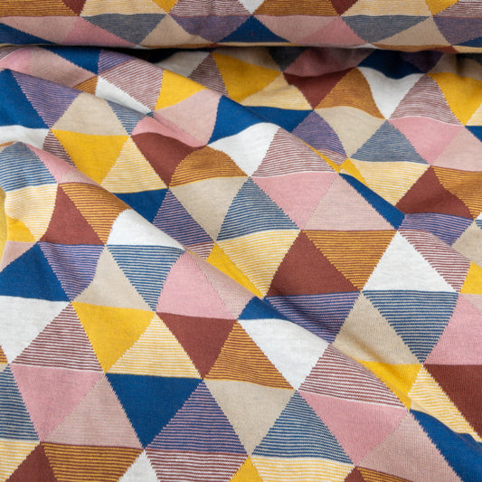 maffon | triangle patterns beige pink blue yellow 三角拼色 米粉藍黃 | cotton jacquard knit 雙面純棉提花針織 - 170cm