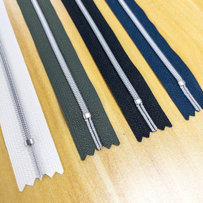 YKK Metallion Silver Coil Nylon close end zipper 20cm 4 colors YKK 銀色尼龍密尾拉鍊 20cm 4色 - metal ball zipper head 金屬珠鏈頭