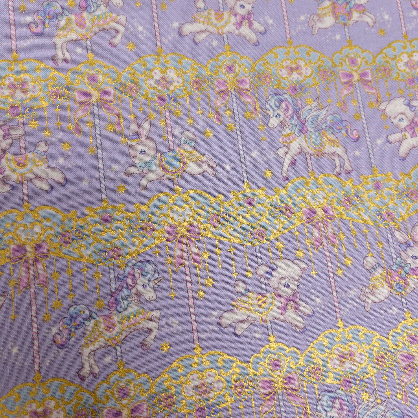 Japan | Foil-stamped merry-go-round 燙金旋轉木馬 | cotton printed sheeting 純棉