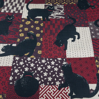 Japan | japanese pattern black cat 和風圖案拼圖黑貓 | cotton printed poplin 竹節棉