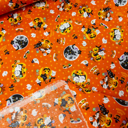 Japan | halloween pattern and cats 萬聖節水晶球南瓜車 | cotton printed shirting 純棉