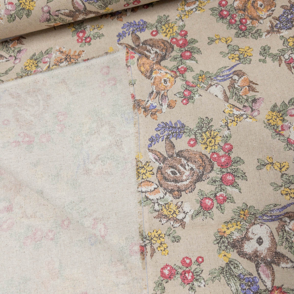Japan | bunny will flowers 兔子花環 | cotton linen printedcanvas 棉麻