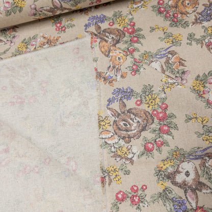 Japan | bunny will flowers 兔子花環 | cotton linen printedcanvas 棉麻