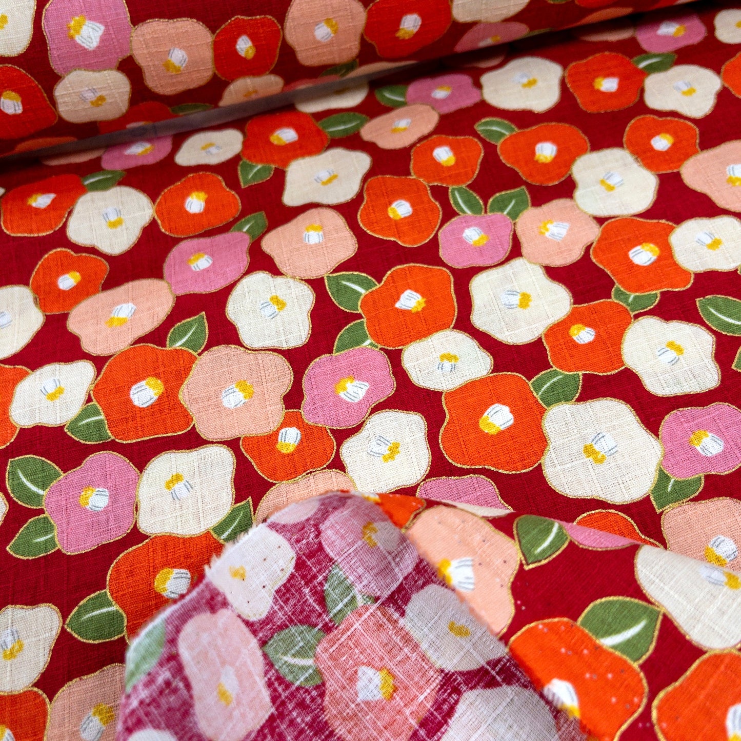 Japan | camellia 山茶花| cotton printed shantung 竹節棉