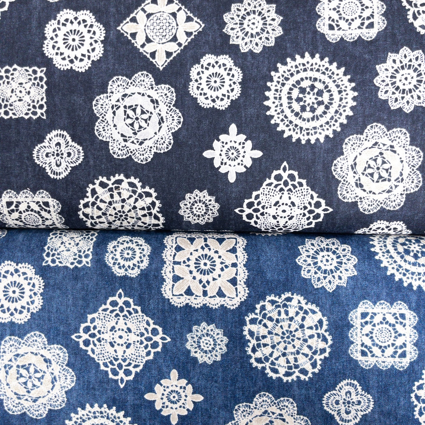Japan | Denim Lace 復古牛仔色蕾絲圖案 | cotton printed oxford 純棉