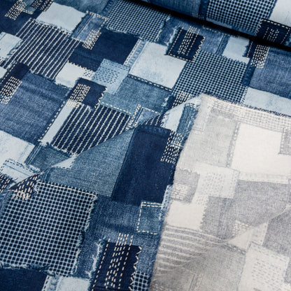 Japan | denim sashiko look 牛仔刺子繡拼布格風格 | cotton printed twill 純棉