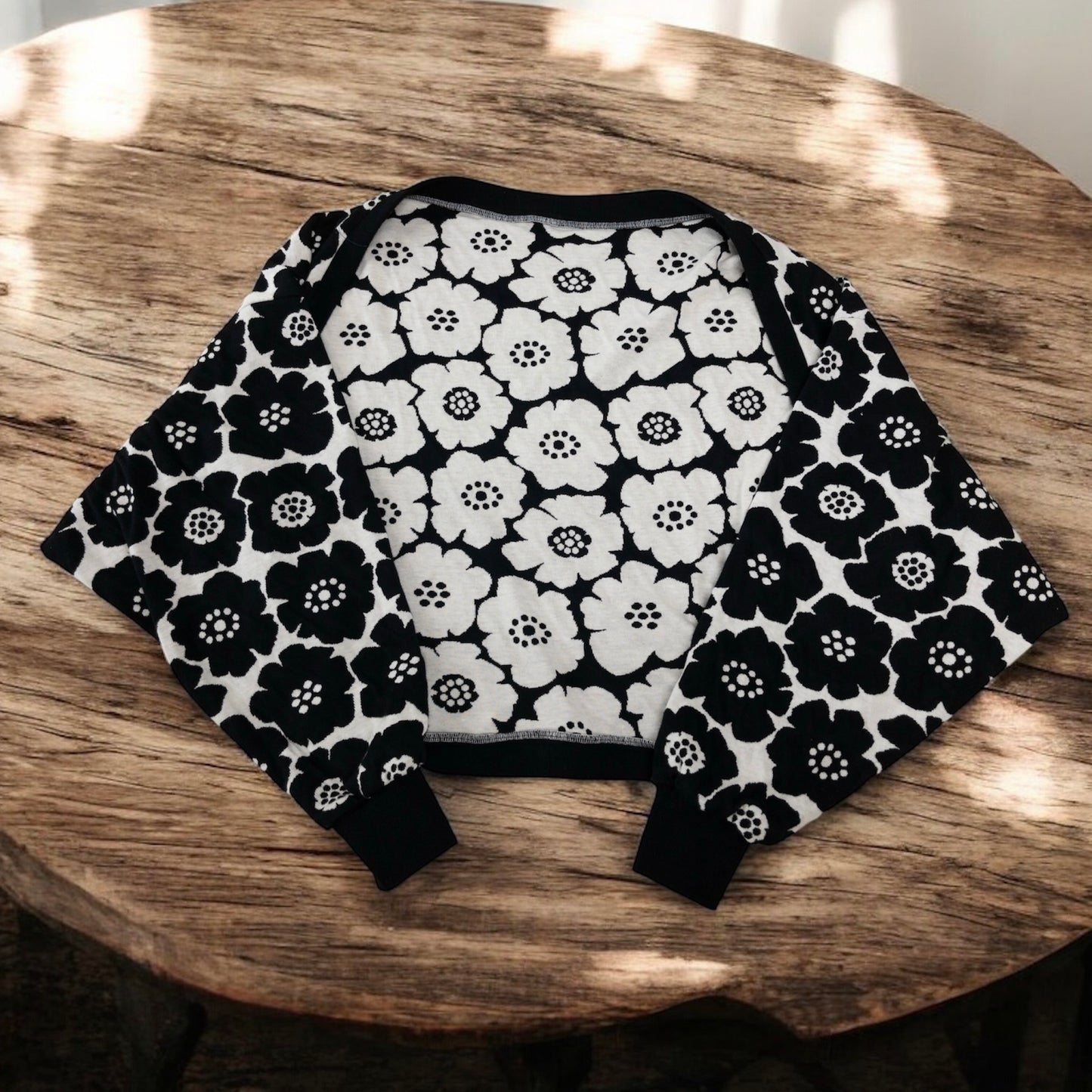 maffon | medium anemone flowers black ivory 北歐簡約中花 黑+米白 | cotton jacquard knit 雙面純棉提花針織 - 160cm
