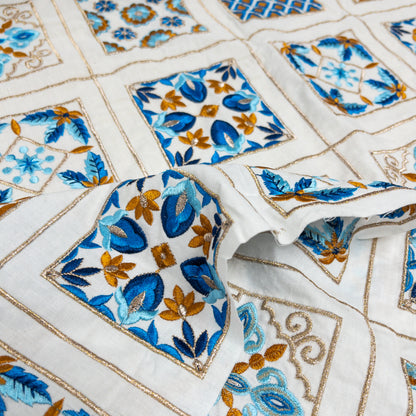 India | plaid embroidered fabric 方格紋刺繡布 | cotton 純棉