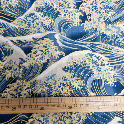 Japan | gilded the great wave off kanagawa 燙金神奈川沖浪裏 | cotton shantung 竹節棉