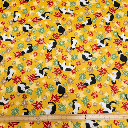 Japan | japanese maple leaf & cats 和風楓葉貓貓 | cotton printed sheeting 純棉