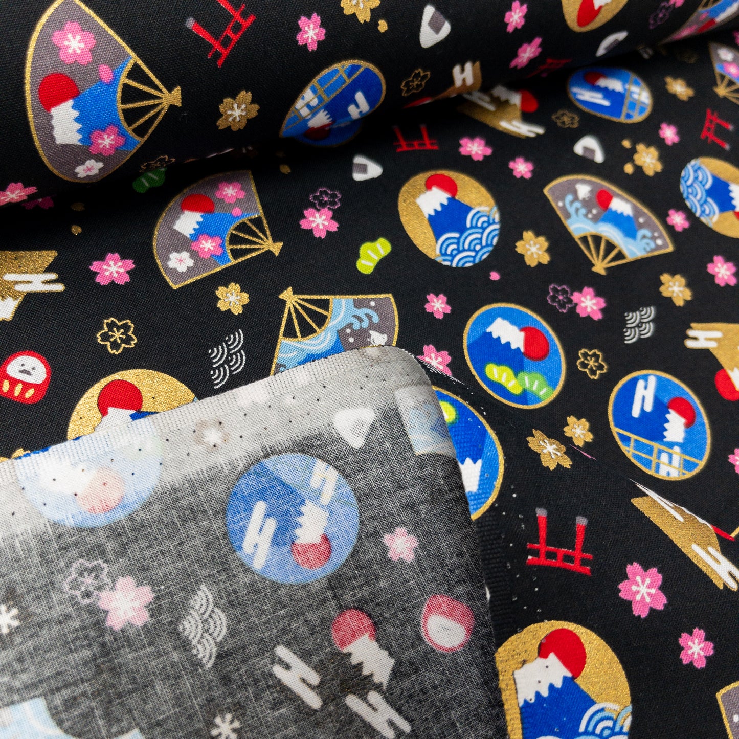 Japan | gold pattern fuji  金扇圖案富士山 | cotton printed sheeting