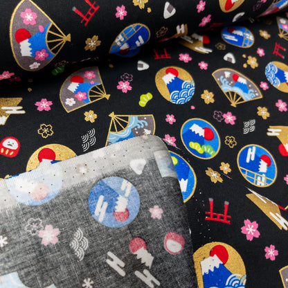 Japan | gold pattern fuji  金扇圖案富士山 | cotton printed sheeting