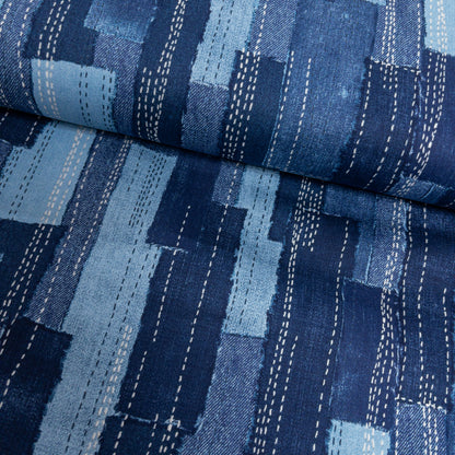 Japan | denim sashiko look 牛仔刺子繡拼布條風格 | cotton printed twill 純棉
