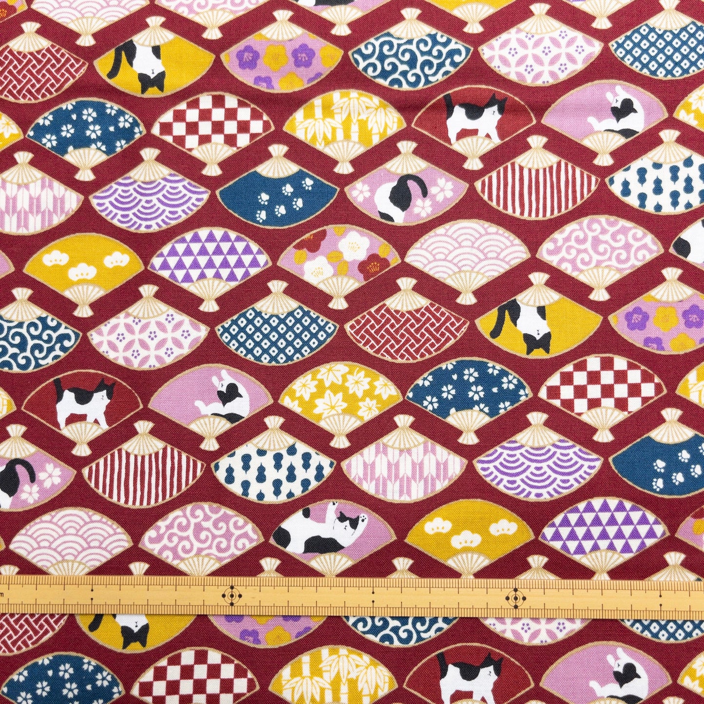 Japan | japanese folding fan & cats 和風和扇貓貓 | cotton printed sheeting 純棉