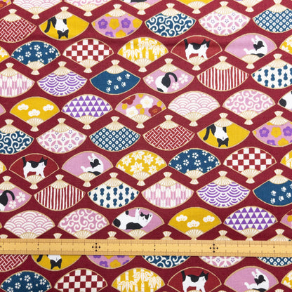 Japan | japanese folding fan & cats 和風和扇貓貓 | cotton printed sheeting 純棉