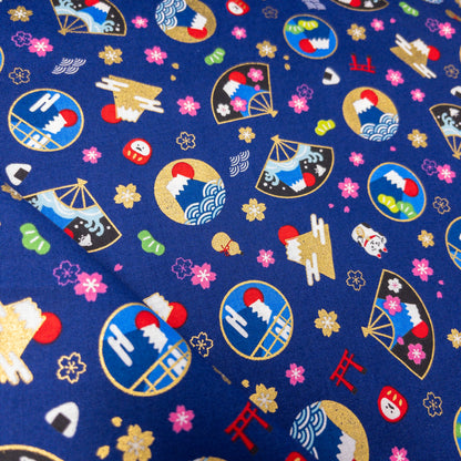 Japan | gold pattern fuji  金扇圖案富士山 | cotton printed sheeting