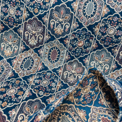 India | Peacock blue ethnic embroidery fabric 孔雀藍民族風絨毛面刺繡布
