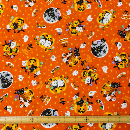 Japan | halloween pattern and cats 萬聖節水晶球南瓜車 | cotton printed shirting 純棉