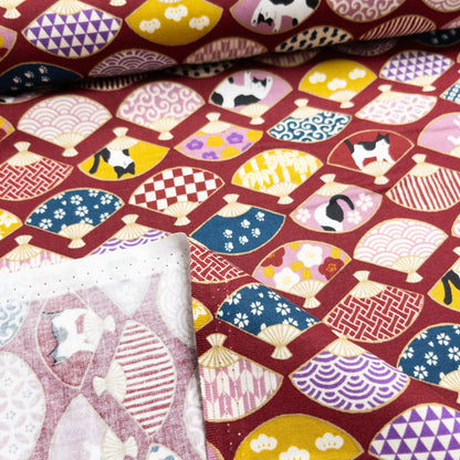 Japan | japanese folding fan & cats 和風和扇貓貓 | cotton printed sheeting 純棉