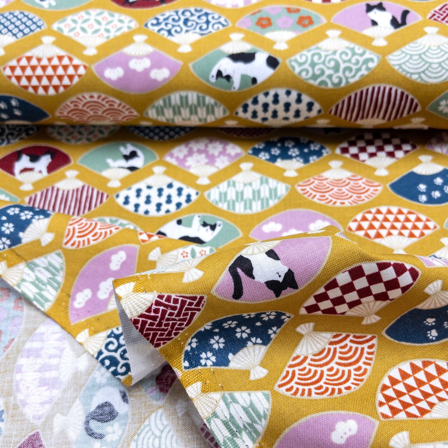 Japan | japanese folding fan & cats 和風和扇貓貓 | cotton printed sheeting 純棉
