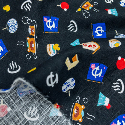 Japan | tanuki onsen 狸貓溫泉 | cotton printed dobby 竹節棉