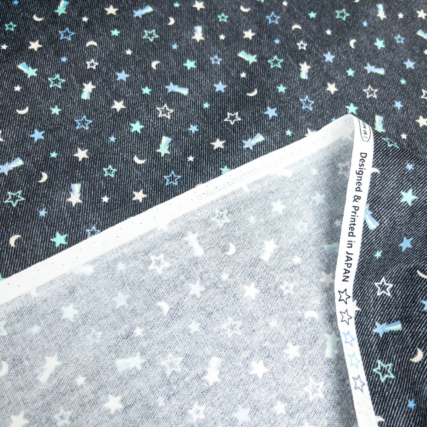 Japan | denim color shining stars 牛仔色閃粉星星 | cotton printed oxford 純棉