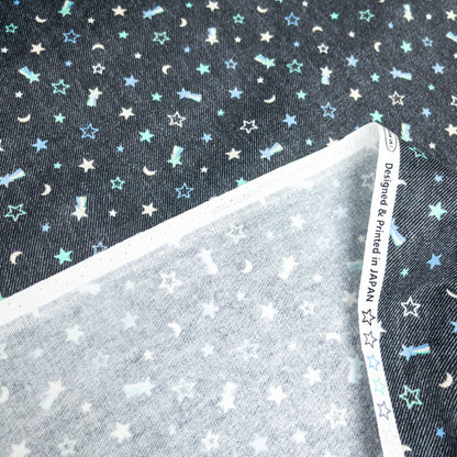 Japan | denim color shining stars 牛仔色閃粉星星 | cotton printed oxford 純棉