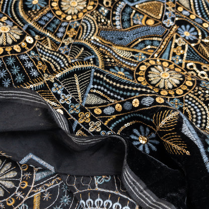 India | celestial sequin embroidered fabric 星象珠片短毛絨刺繡布