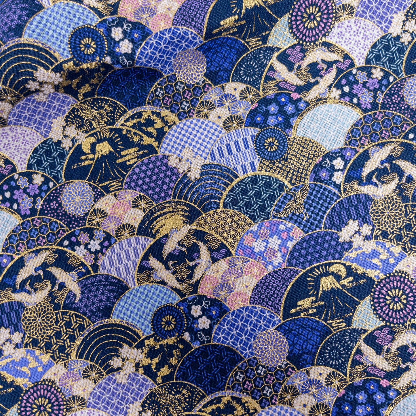 Japan | Fuji 燙金波紋富士鶴 | cotton printed sheeting 純棉