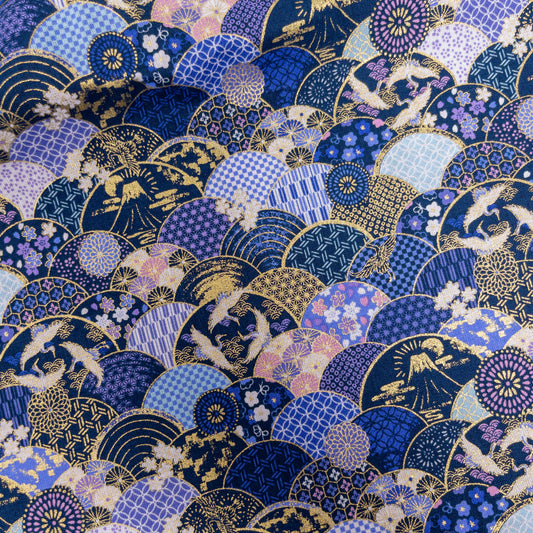 Japan | Fuji 燙金波紋富士鶴 | cotton printed sheeting 純棉