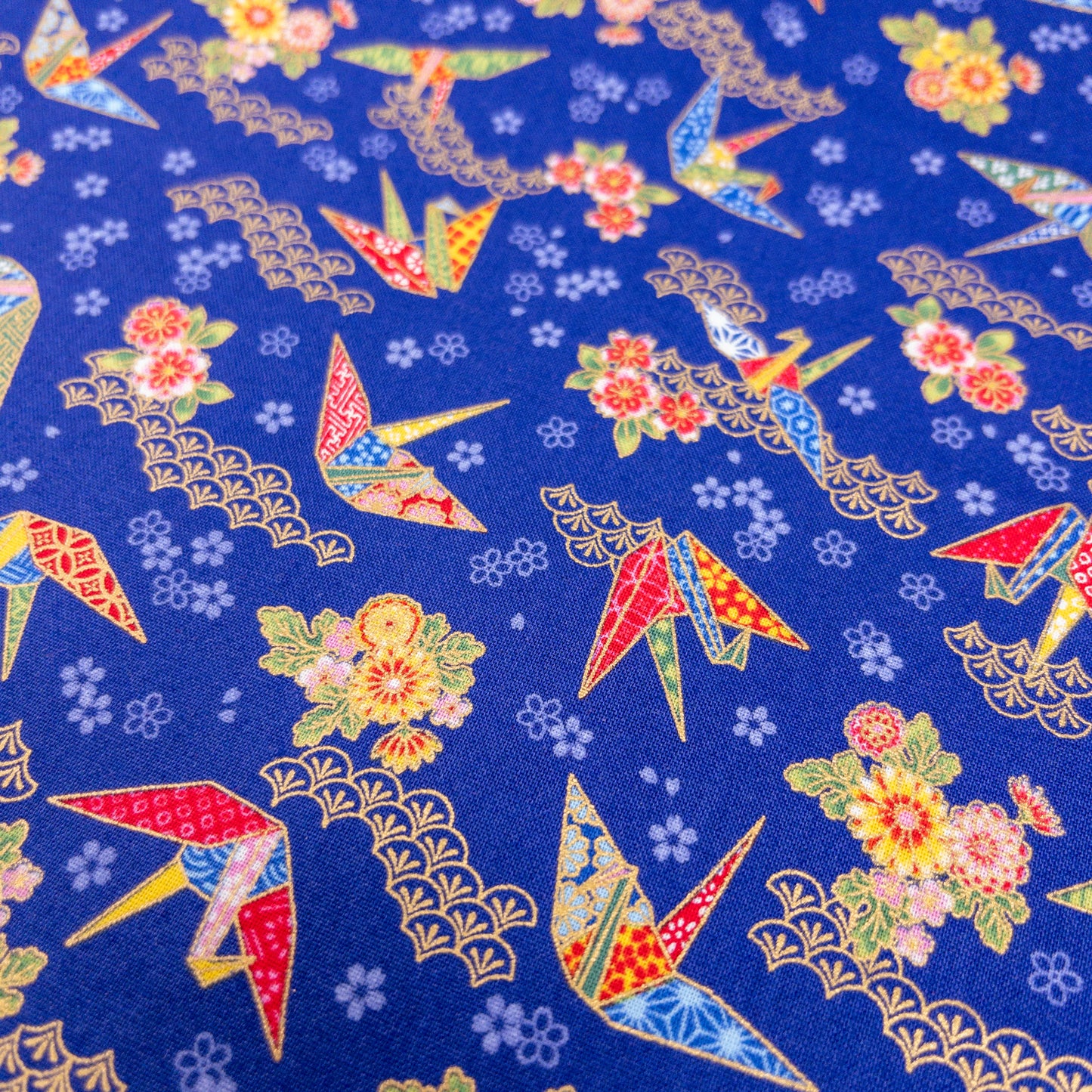 Japan | paper crane 燙金紙鶴和扇 | cotton printed sheeting 純棉