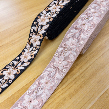 embroidery webbing 刺繡帶 | gold white floral 金白花朵 3.5cm