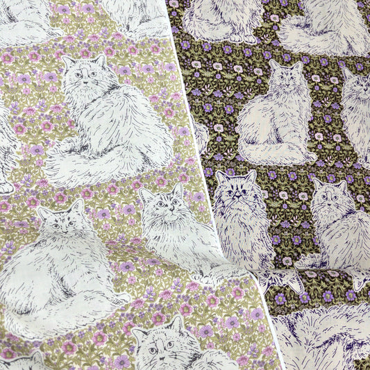 Japan | flowers with cats 歐洲風格紫花貓 | cotton printed shirting 純棉