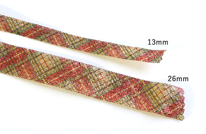 ribbon 絲帶 | golden checkered 金色紅綠斜格 13mm 26mm (可固定形狀)