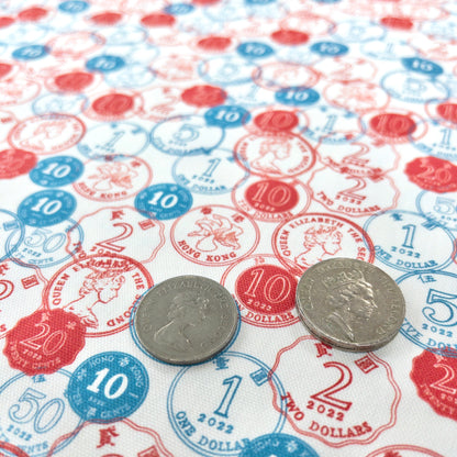 【K‧T FABRIC】紅白藍「硬幣」 red-white-blue ''coins'' cotton printed oxford 純棉