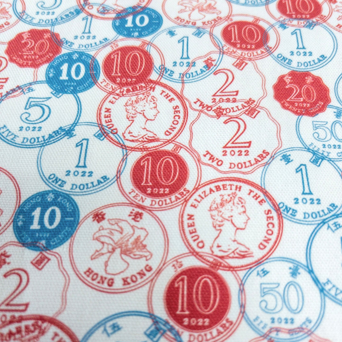 【K‧T FABRIC】紅白藍「硬幣」 red-white-blue ''coins'' cotton printed oxford 純棉