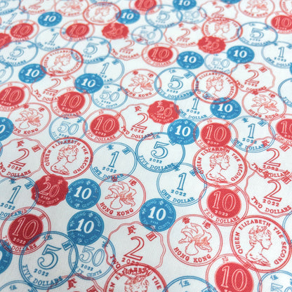 【K‧T FABRIC】紅白藍「硬幣」 red-white-blue ''coins'' cotton printed oxford 純棉