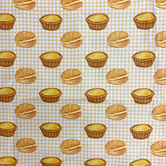 【K‧T FABRIC】蛋撻菠蘿油 egg tarts & pineapple bun waterproof fabric 防水布
