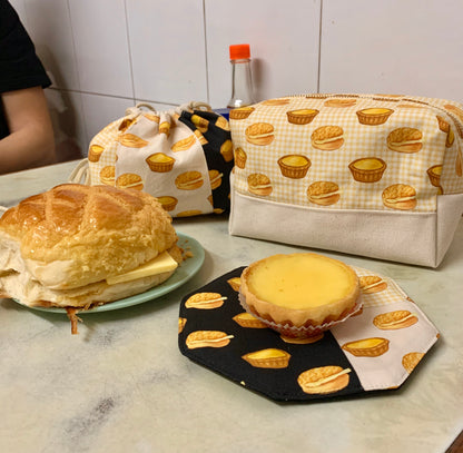 【K‧T FABRIC】蛋撻菠蘿油egg tart & pineapple bun cotton printed oxford 純棉