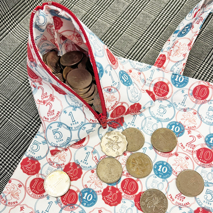 【K‧T FABRIC】紅白藍「硬幣」 red-white-blue ''coins'' cotton printed oxford 純棉
