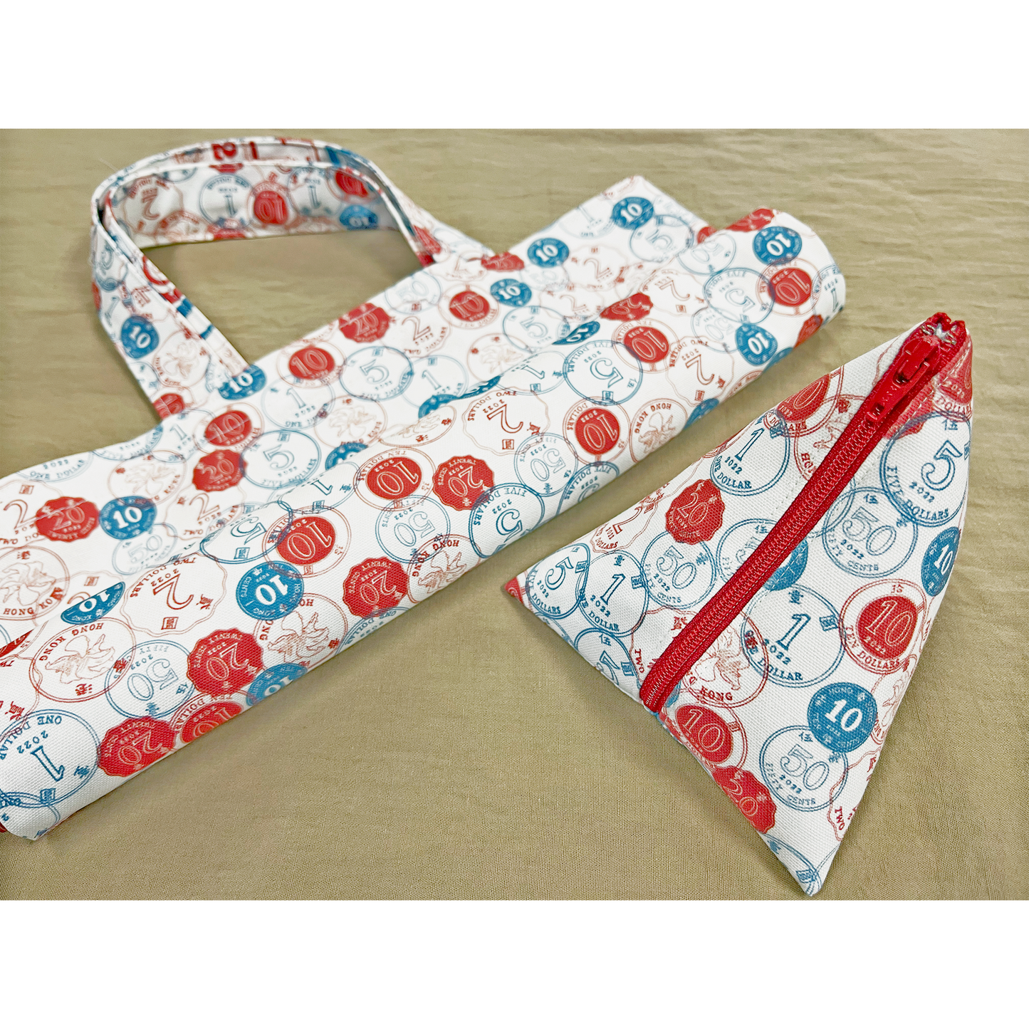 【K‧T FABRIC】紅白藍「硬幣」 red-white-blue ''coins'' cotton printed oxford 純棉